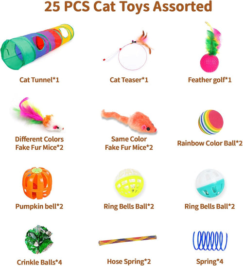 25 Pcs Cat Toys Set, Cat Tunnel Toy for Indoor Cats, Kittens