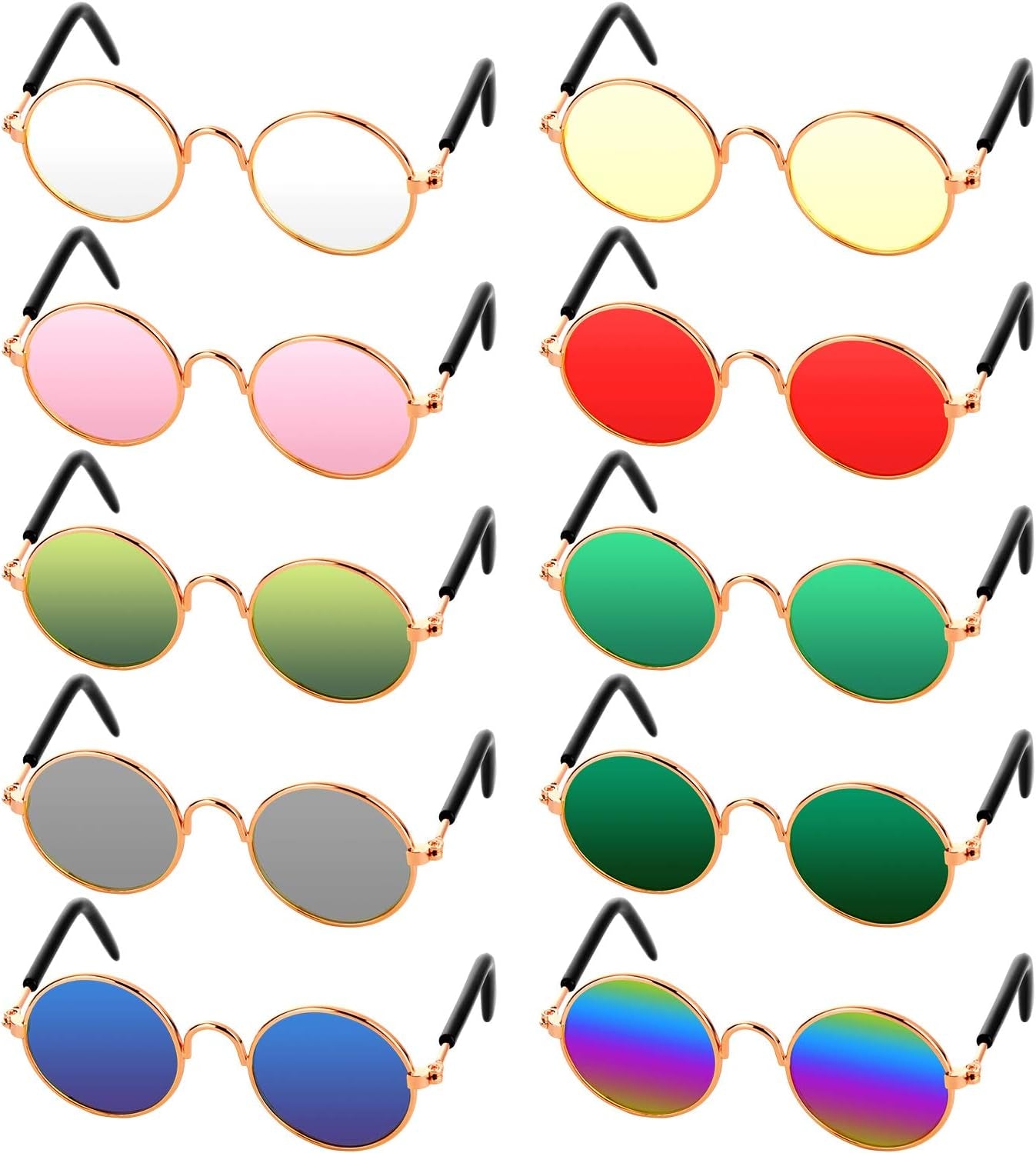 10Pcs Cat Dog Sunglasses Funny Pet Glasses round Metal, Mixed Color