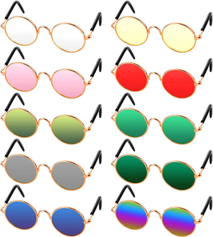 10Pcs Cat Dog Sunglasses Funny Pet Glasses round Metal, Mixed Color
