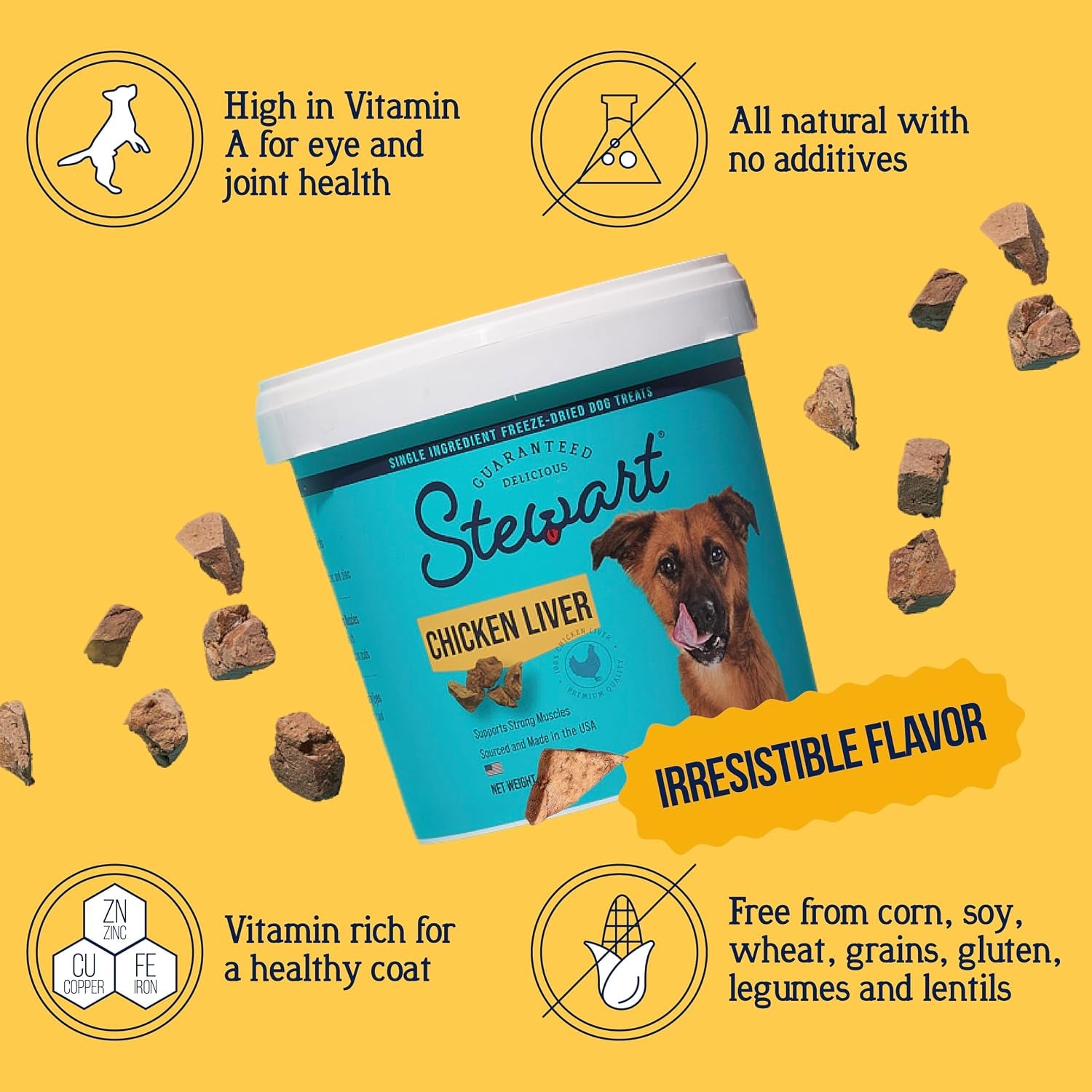 Freeze Dried Dog Treats, 100% Chicken Liver, 1.5 Oz Tub
