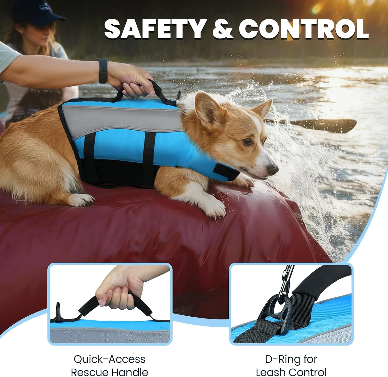 Dog Life Vest Front Float Dog Swim Vest, XS, Blue