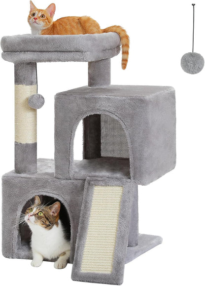 30" Cat Tower, Small Cat Tree with 2 Condos for Indoor Cats