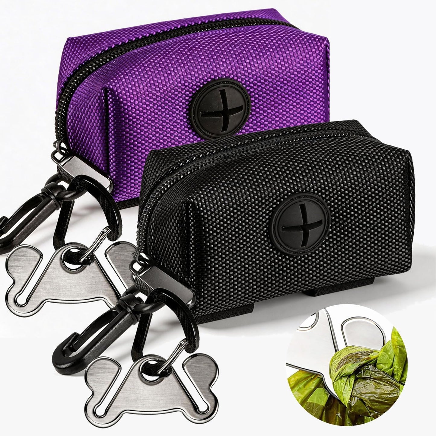Dog Poop Bag Dispenser Holder Soft Waste Bags Roll Holders,2P Purple&Black
