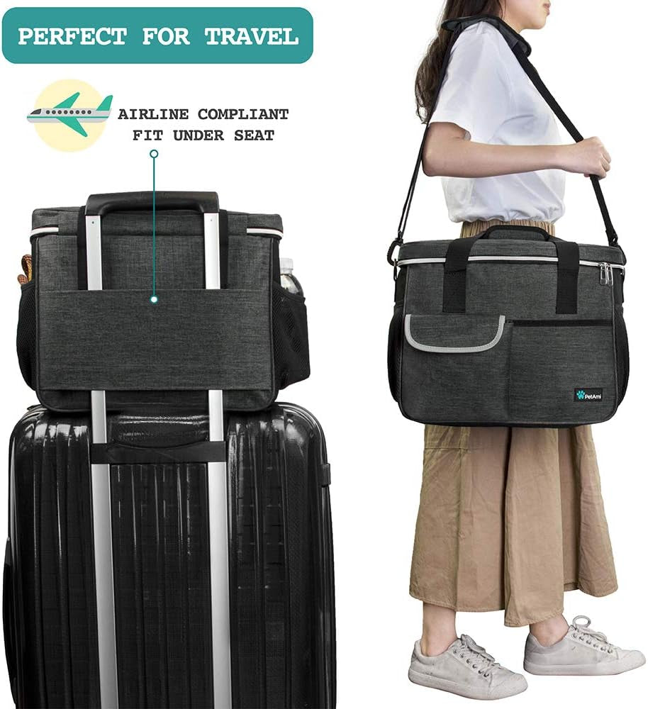 Dog Travel Bag Organizer, Pet Supplies Diaper Tote, Dark Gray Medium