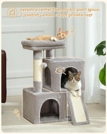 30" Cat Tower, Small Cat Tree with 2 Condos for Indoor Cats