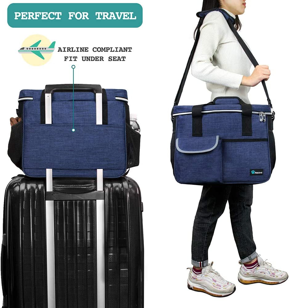 Dog Travel Bag Organizer, Pet Supplies Diaper Tote, Navy Blue Medium