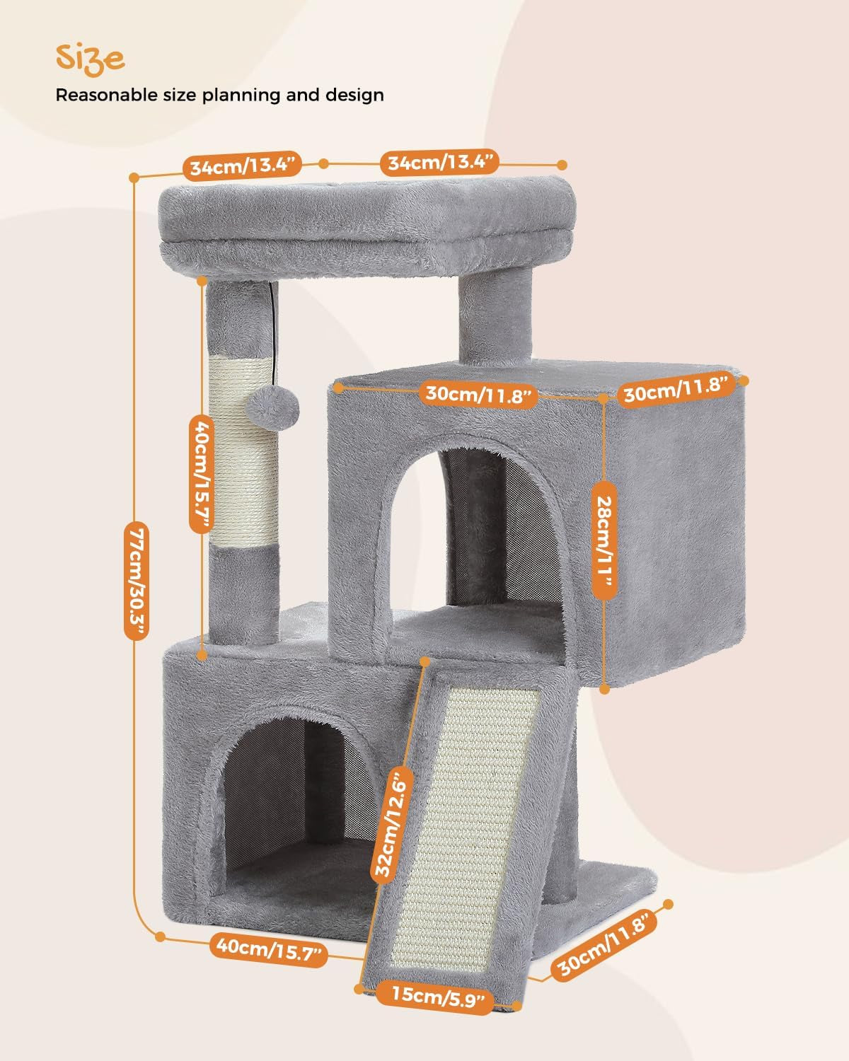 30" Cat Tower, Small Cat Tree with 2 Condos for Indoor Cats