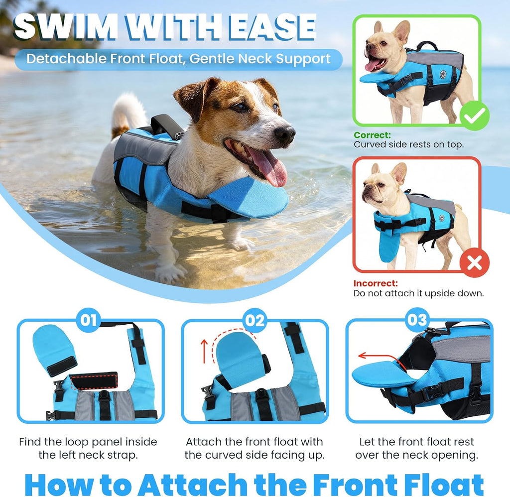 Dog Life Vest Front Float Dog Swim Vest, XS, Blue