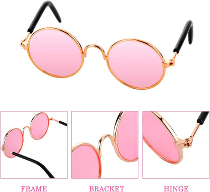 10Pcs Cat Dog Sunglasses Funny Pet Glasses round Metal, Mixed Color