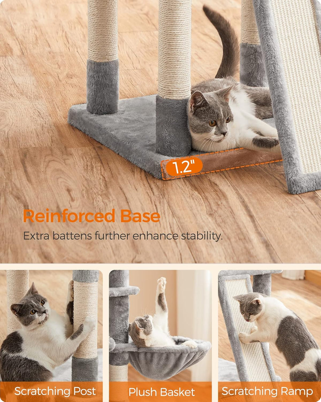 Cat Tree, Large Cat Tower, 2 Caves, 3 Plush Perches, 67.7 Inches