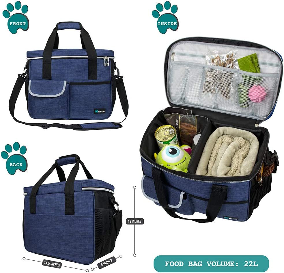 Dog Travel Bag Organizer, Pet Supplies Diaper Tote, Navy Blue Medium