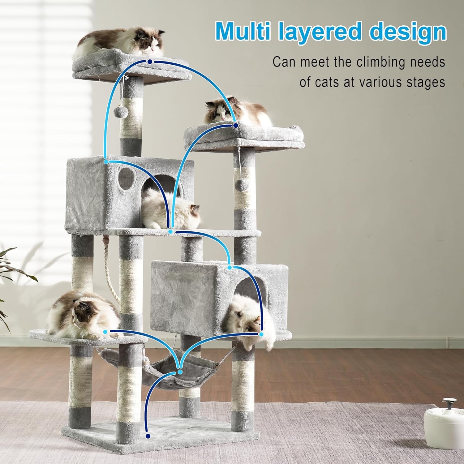 Cat Tree Tower with Sisal Scratching Posts, Big Condo, MPJ020W