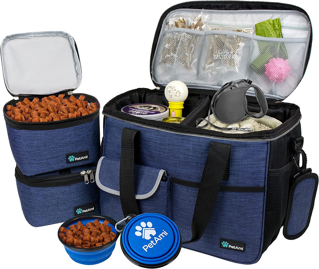 Dog Travel Bag Organizer, Pet Supplies Diaper Tote, Navy Blue Medium