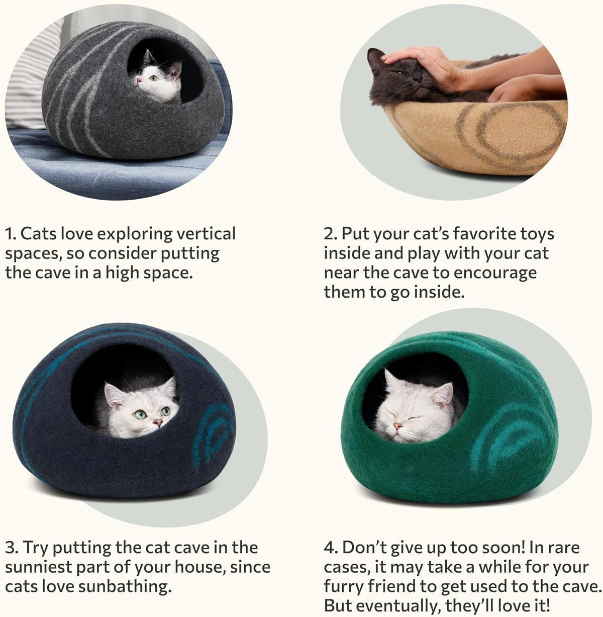 Cat Cave - Merino Wool Bed for Indoor Cats (Slate Grey, Large)