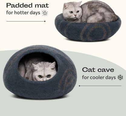 Cat Cave - Merino Wool Bed for Indoor Cats (Slate Grey, Large)