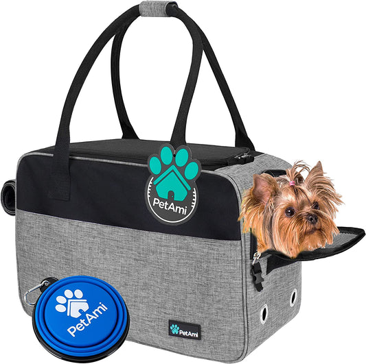 Small Dog Purse Carrier with Pockets, Airline Approved, Grey