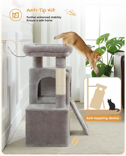 30" Cat Tower, Small Cat Tree with 2 Condos for Indoor Cats