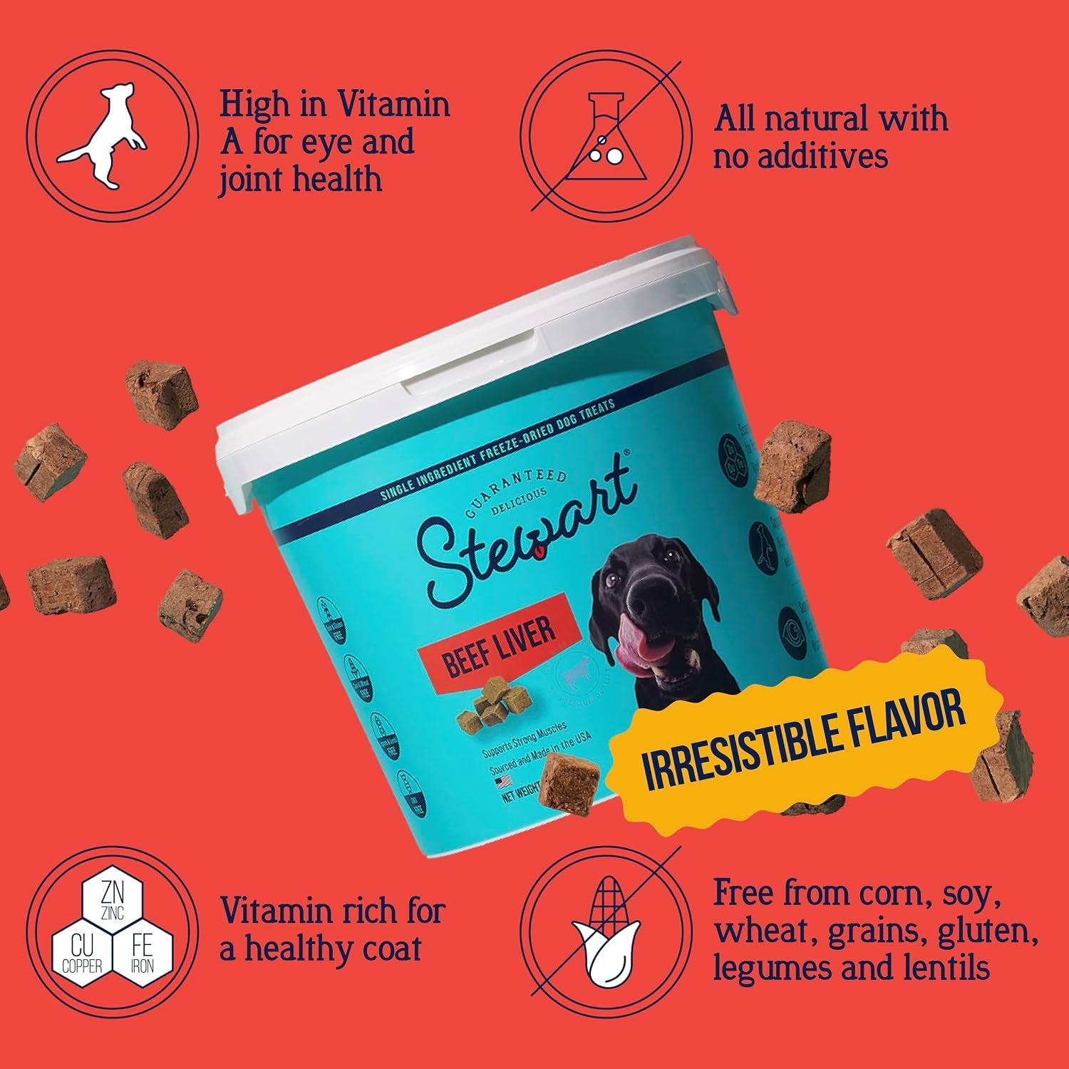 Freeze Dried Dog Treats, 100% Beef Liver, 14 Oz Tub